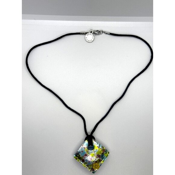 Murano Glass Millefiori Dichroic Square Pendant Necklace VS Artisan Blue Floral - Picture 6 of 9
